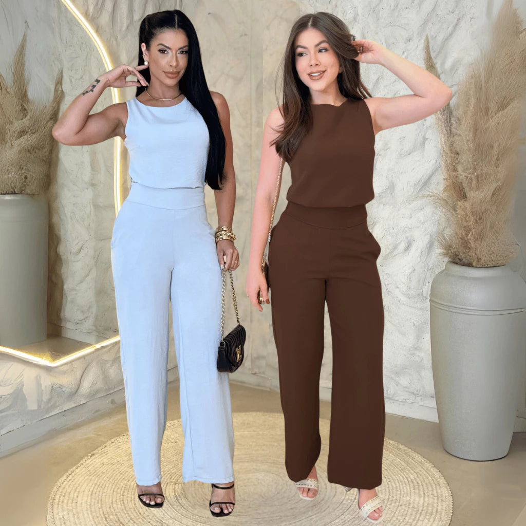 Kit 2 Conjuntos Feminino Mulher Elegante Calça Pantalona e Blusa Conjunto Casual Versátil