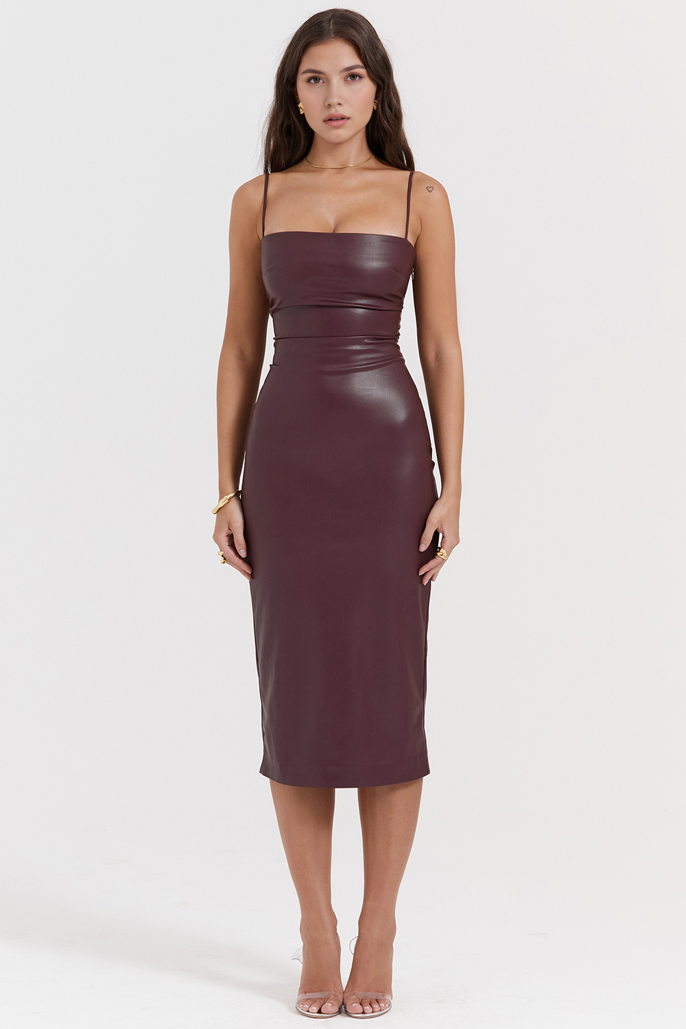 Midikleid Elena – aus Kunstleder, modernes Design