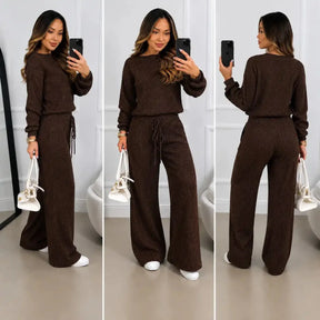 Kit 2 Conjuntos Feminino Canelado em Tricot (Blusa + Calça)
