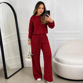 Kit 2 Conjuntos Feminino Canelado em Tricot (Blusa + Calça)