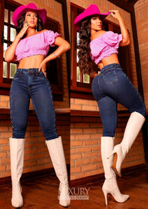 Calça Jeans Modeladora Lipo Empina Bumbum Com Detalhe Cós Médio - C457