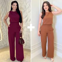 Kit 2 Conjunto Alfaiataria Feminino Calça Pantalona Blusa Regata Social Elegante
